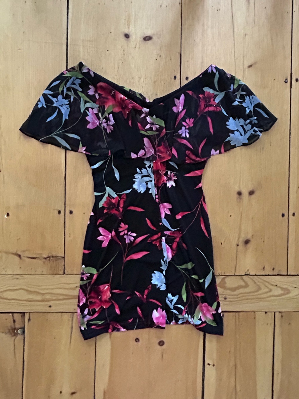 Vintage Connected Apparel Black Floral Off-Shoulder Dress